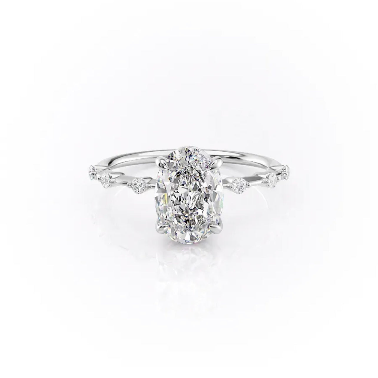 Oval Cut 2 Carat Diamond Simulant Ring with 0.3 Carat Spaced Stone - Aimee Ring