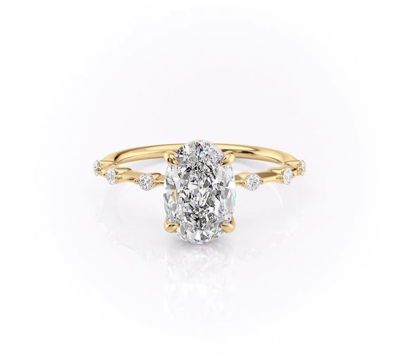 Oval Cut 2 Carat Diamond Simulant Ring with 0.3 Carat Spaced Stone - Aimee Ring