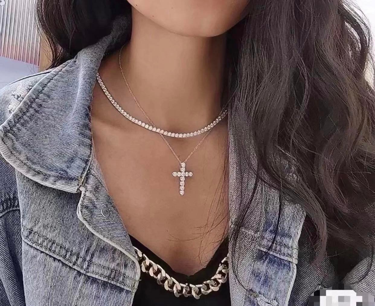 Simulated Diamond Cross Necklace